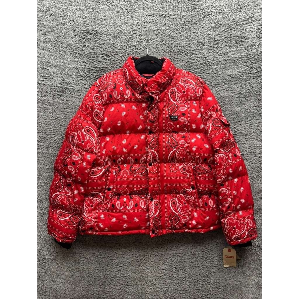 Nwt Levi's Red Bandana Paisley Quilted Full Zip Puffer Jacket Mens Size Xl $225